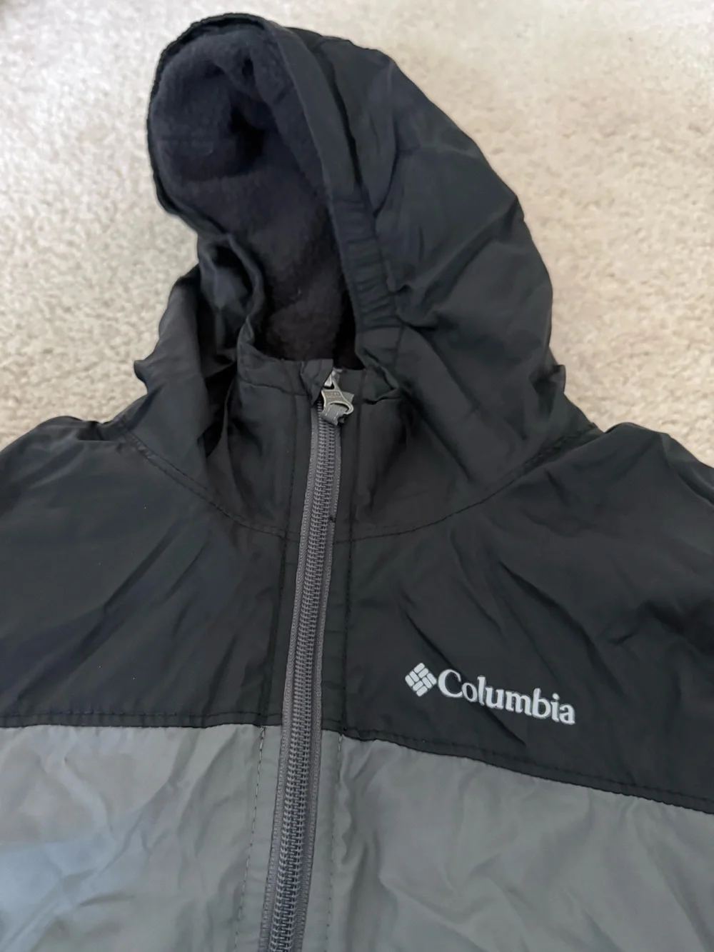 Columbia Glennaker Kids Black and Gray Hooded Puffer Jacket